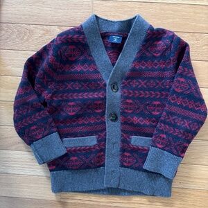 BabyGap red and navy fair isle cardigan